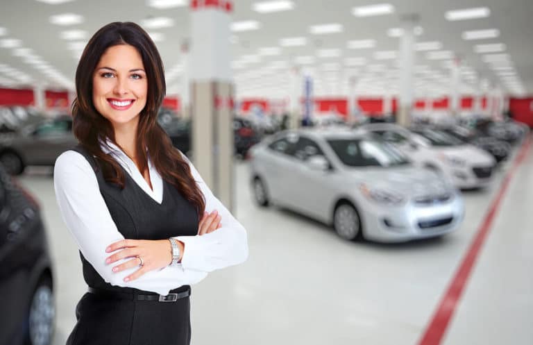 car dealership cleaning, Woman car dealer in auto dealership