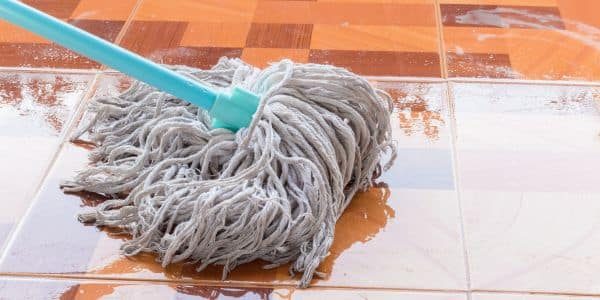 clean mop on hard floor cleaning with wet water