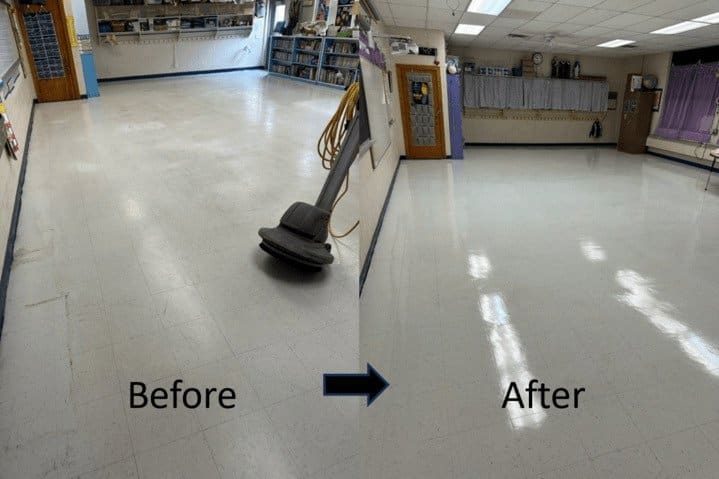 commercial floor waxing servicing an elementary school DE